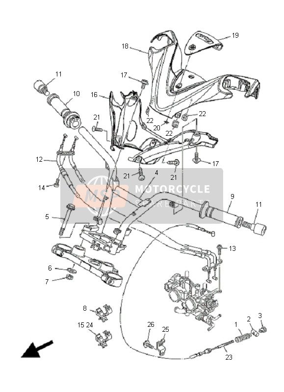 Yamaha XP500A T-MAX 2008 Steering Handle & Cable for a 2008 Yamaha XP500A T-MAX